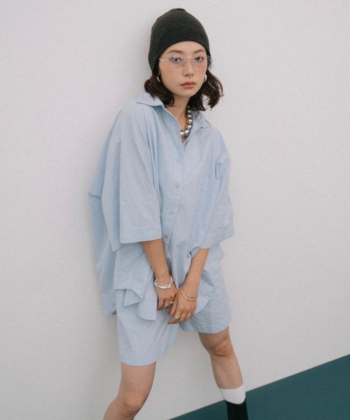 HANNE ハーフスリーブシャツセットアップ HANNE ブラウス シャツ ハーフスリーブシャツセットアップ