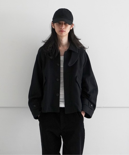 my beautiful landlet(マイビューティフルランドレット)の「my beautiful landlet ORGANIC COTTON FLANNEL SHORT RAGLAN BLOUSON(テーラードジャケット・メンズ・ブラック・0)」の1枚目の写真