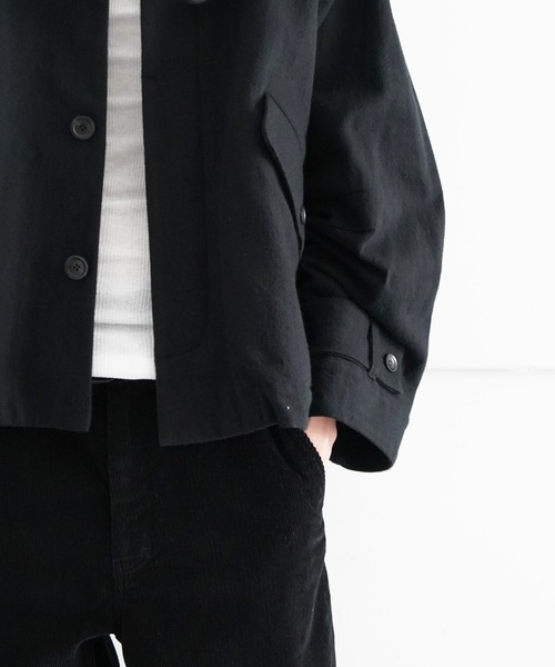 my beautiful landlet(マイビューティフルランドレット)の「my beautiful landlet ORGANIC COTTON FLANNEL SHORT RAGLAN BLOUSON(テーラードジャケット・メンズ・ブラック・0)」の5枚目の写真