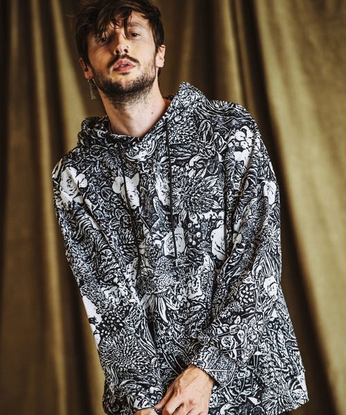NO ID.(ノーアイディ)の「【NO ID.】Pattern Print Big Parka / Pattern プリント ビッグ パーカ(パーカー・メンズ・その他22/その他5/ブラック・ONE SIZE)」の2枚目の写真
