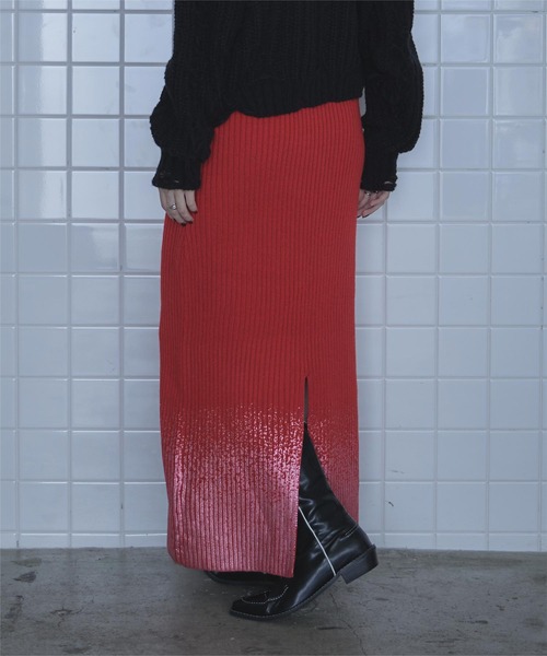 miette（ミエット）の「箔プリントリブニットスカート（スカート・レディース・グレー/ブラック/レッド・FREE）」の3枚目の写真