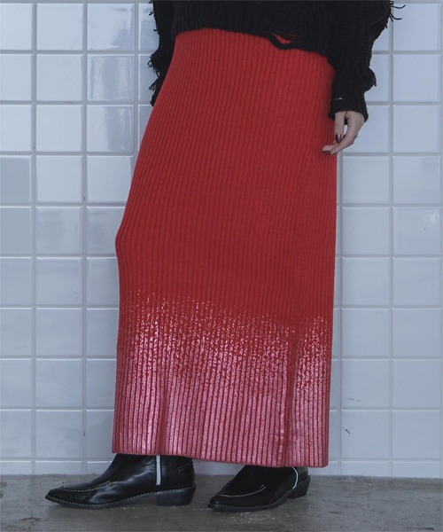 miette（ミエット）の「箔プリントリブニットスカート（スカート・レディース・グレー/ブラック/レッド・FREE）」の16枚目の写真