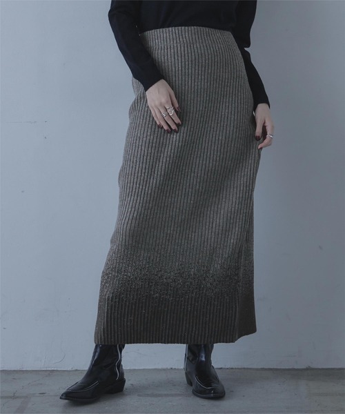 miette（ミエット）の「箔プリントリブニットスカート（スカート・レディース・グレー/ブラック/レッド・FREE）」の9枚目の写真