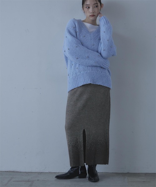 miette（ミエット）の「箔プリントリブニットスカート（スカート・レディース・グレー/ブラック/レッド・FREE）」の11枚目の写真