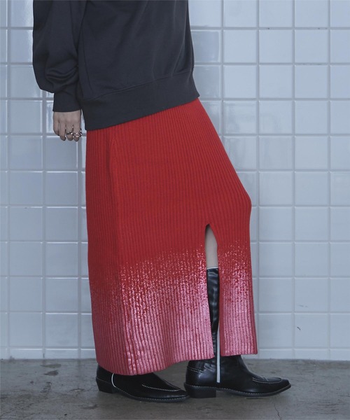 miette（ミエット）の「箔プリントリブニットスカート（スカート・レディース・グレー/ブラック/レッド・FREE）」の14枚目の写真