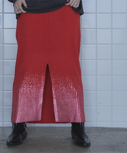 miette（ミエット）の「箔プリントリブニットスカート（スカート・レディース・グレー/ブラック/レッド・FREE）」の15枚目の写真