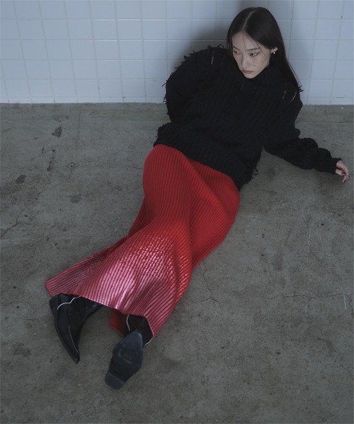 miette（ミエット）の「箔プリントリブニットスカート（スカート・レディース・グレー/ブラック/レッド・FREE）」の17枚目の写真