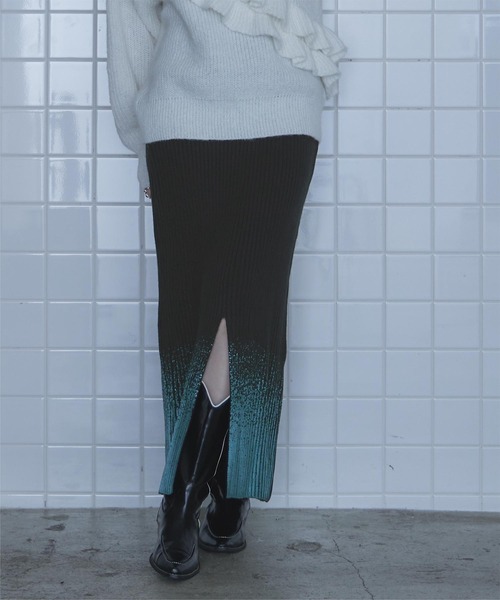 miette（ミエット）の「箔プリントリブニットスカート（スカート・レディース・グレー/ブラック/レッド・FREE）」の7枚目の写真