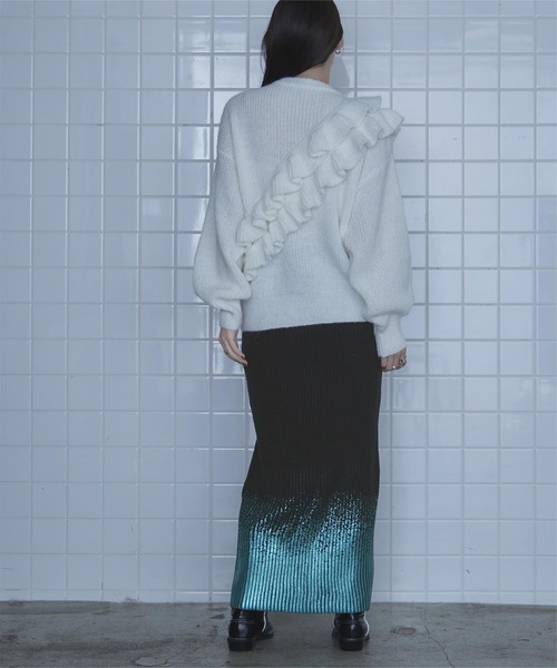 miette（ミエット）の「箔プリントリブニットスカート（スカート・レディース・グレー/ブラック/レッド・FREE）」の8枚目の写真