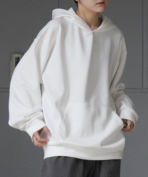 Confirm（コンファーム）の「ドレープとろみ ビッグシルエット ダンボールニット プルオーバーパーカー フーディー【Confirm】（パーカー・メンズ・ブラック/ホワイト/チャコールグレー/グレー/サックスブルー/ミント・M/L）」の11枚目の写真