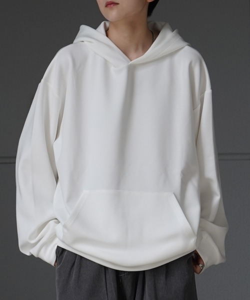 Confirm（コンファーム）の「ドレープとろみ ビッグシルエット ダンボールニット プルオーバーパーカー フーディー【Confirm】（パーカー・メンズ・ブラック/ホワイト/チャコールグレー/グレー/サックスブルー/ミント・M/L）」の12枚目の写真