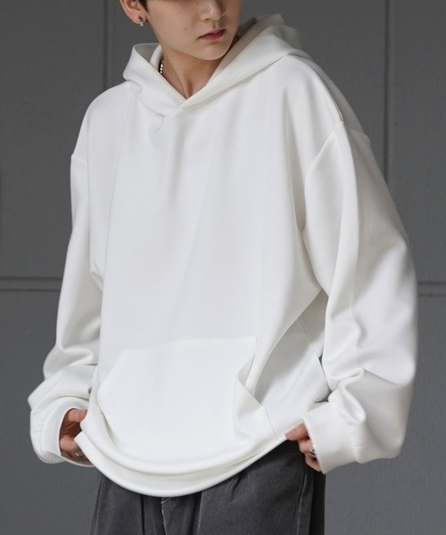 Confirm（コンファーム）の「ドレープとろみ ビッグシルエット ダンボールニット プルオーバーパーカー フーディー【Confirm】（パーカー・メンズ・ブラック/ホワイト/チャコールグレー/グレー/サックスブルー/ミント・M/L）」の14枚目の写真