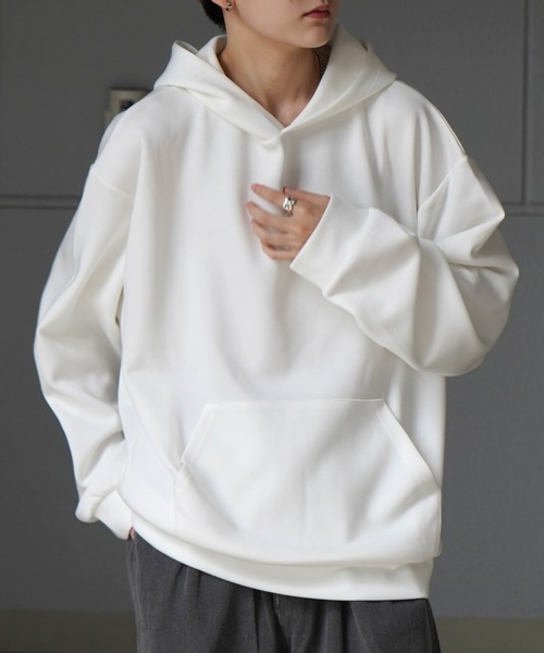 Confirm（コンファーム）の「ドレープとろみ ビッグシルエット ダンボールニット プルオーバーパーカー フーディー【Confirm】（パーカー・メンズ・ブラック/ホワイト/チャコールグレー/グレー/サックスブルー/ミント・M/L）」の16枚目の写真