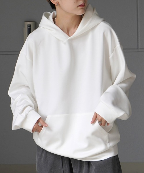 Confirm（コンファーム）の「ドレープとろみ ビッグシルエット ダンボールニット プルオーバーパーカー フーディー【Confirm】（パーカー・メンズ・ブラック/ホワイト/チャコールグレー/グレー/サックスブルー/ミント・M/L）」の17枚目の写真