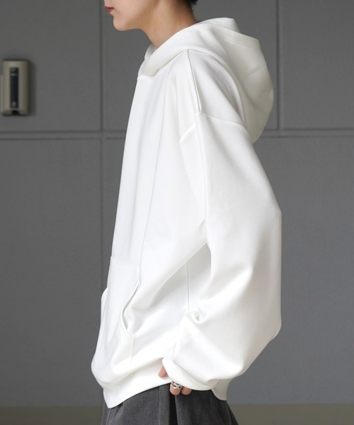 Confirm（コンファーム）の「ドレープとろみ ビッグシルエット ダンボールニット プルオーバーパーカー フーディー【Confirm】（パーカー・メンズ・ブラック/ホワイト/チャコールグレー/グレー/サックスブルー/ミント・M/L）」の18枚目の写真