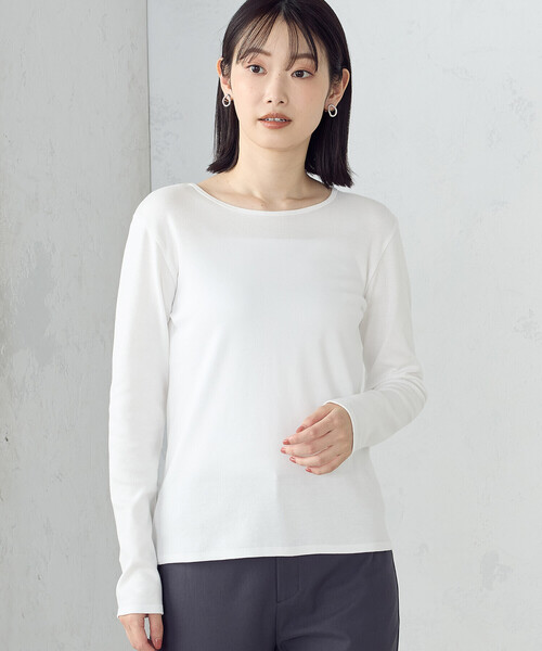 COMME CA ISM(コムサイズム)の「綿100% 吸湿発熱 あったか クルーネックTシャツ(Tシャツ/カットソー・レディース・ブラック/ホワイト/ライトグレー/チャコール・MEDIUM/LARGE)」の9枚目の写真