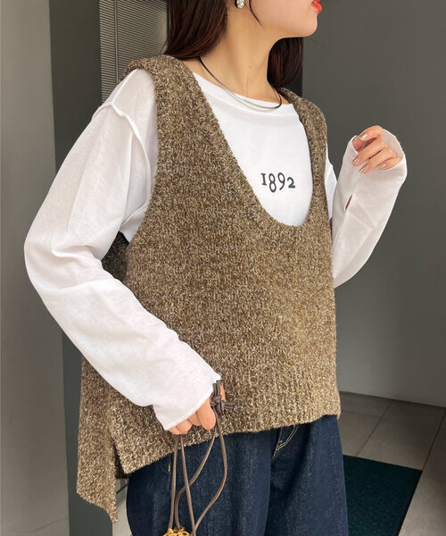 CIAOPANIC TYPY（チャオパニックティピー）の「深Uネックラメニットベスト（ベスト・レディース・グレー/グレイッシュベージュ/アイボリー/ブラウン・ONE SIZE）」の9枚目の写真