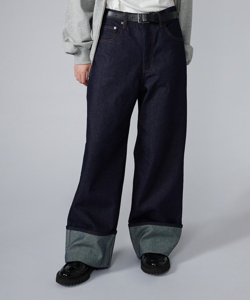 ONCILY(オンシェリー)の「EMBROIDERY ROLL-UP DENIM PANTS / デザイン刺繍ロールアップデニムパンツ(デニムパンツ・メンズ・ブラック/インディゴブルー・SMALL/MEDIUM/LARGE)」の5枚目の写真