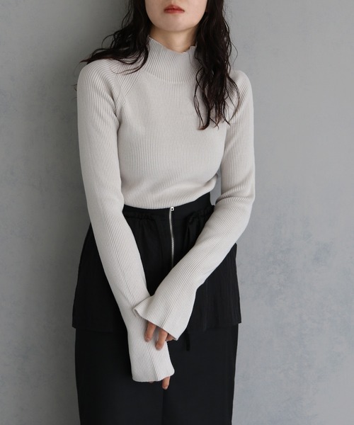&g'aime(アンジェム)の「【&g'aime】ラグランスリーブリブニットトップス RAGLAN SLEEVE RIB KNIT TOPS(ニット/セーター・レディース・ブラック/グレイッシュベージュ/チャコールグレー/ブルー・FREE)」の1枚目の写真