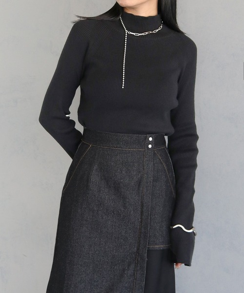 &g'aime(アンジェム)の「【&g'aime】ラグランスリーブリブニットトップス RAGLAN SLEEVE RIB KNIT TOPS(ニット/セーター・レディース・ブラック/グレイッシュベージュ/チャコールグレー/ブルー・FREE)」の2枚目の写真
