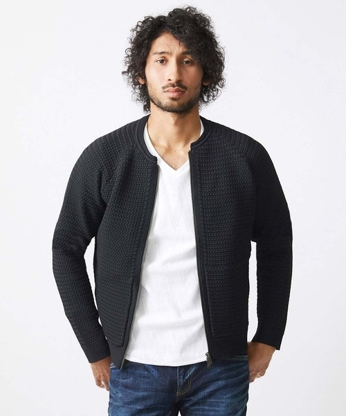 MICHEL KLEIN HOMME (ミッシェルクランオム)の「ニットノーカラーブルゾン セットアップ(ブルゾン・メンズ・ブラウン/ブラック・MEDIUM/X-LARGE/LARGE)」の2枚目の写真