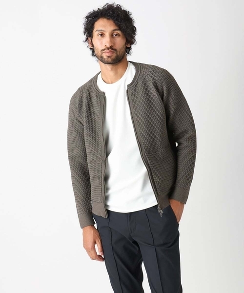 MICHEL KLEIN HOMME (ミッシェルクランオム)の「ニットノーカラーブルゾン セットアップ(ブルゾン・メンズ・ブラウン/ブラック・MEDIUM/X-LARGE/LARGE)」の3枚目の写真