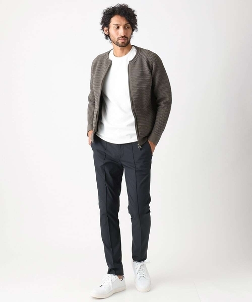 MICHEL KLEIN HOMME (ミッシェルクランオム)の「ニットノーカラーブルゾン セットアップ(ブルゾン・メンズ・ブラウン/ブラック・MEDIUM/X-LARGE/LARGE)」の4枚目の写真