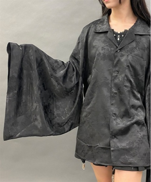 AXES-X（アクシーズエックス）の「扇子ジャカード着物風長袖シャツ（シャツ/ブラウス・メンズ・ブラック/キナリ/ブルーグリーン・MEDIUM/LARGE/X-LARGE）」の9枚目の写真