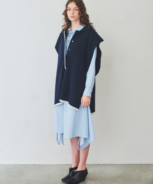 soduk(スドーク)の「【soduk】big knit vest(ベスト・レディース・ネイビー/レッド・ONE SIZE)」の3枚目の写真