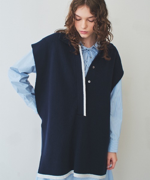 soduk(スドーク)の「【soduk】big knit vest(ベスト・レディース・ネイビー/レッド・ONE SIZE)」の11枚目の写真