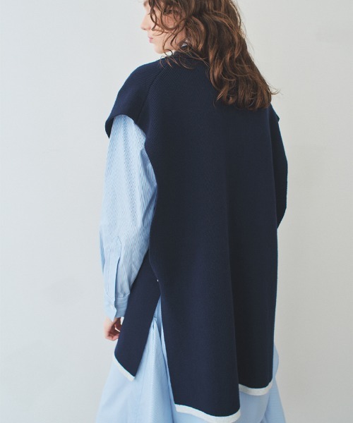soduk(スドーク)の「【soduk】big knit vest(ベスト・レディース・ネイビー/レッド・ONE SIZE)」の9枚目の写真