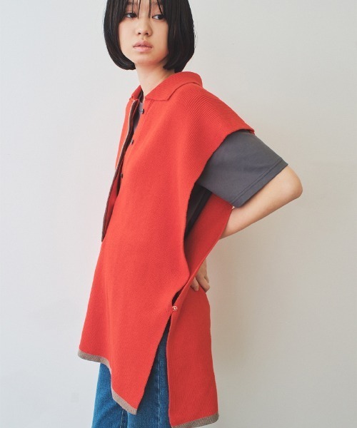 soduk(スドーク)の「【soduk】big knit vest(ベスト・レディース・ネイビー/レッド・ONE SIZE)」の16枚目の写真