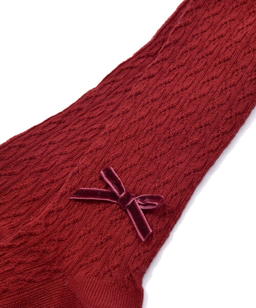 BeBe（ベベ）の「ケーブル編みリボン付きタイツ(80~140cm)（タイツ/ストッキング・キッズ・レッド/ブラック/オフホワイト・M/XS/S/L）」の10枚目の写真