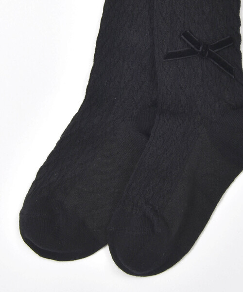 BeBe（ベベ）の「ケーブル編みリボン付きタイツ(80~140cm)（タイツ/ストッキング・キッズ・レッド/ブラック/オフホワイト・M/XS/S/L）」の16枚目の写真