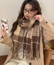 Chick(`bN)Check Pattern Fringe Muffler / `FbN}t[ tW}t[(}t[)