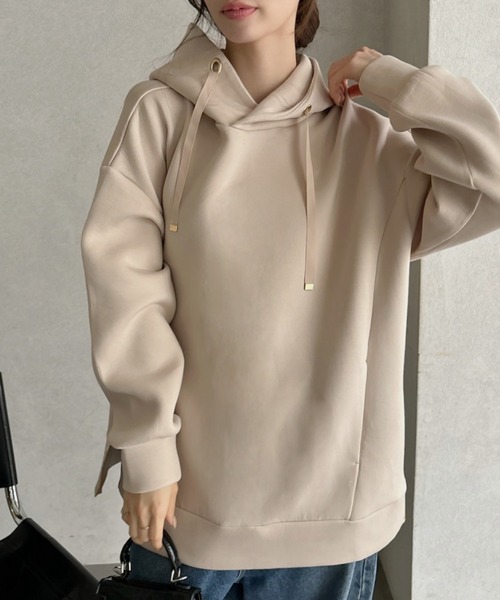 Eclat one(エクラワン)の「【Eclat one】サイドジップ ダンボール フーディ(パーカー・レディース・アイボリー/ブラック/チャコール・FREE)」の14枚目の写真