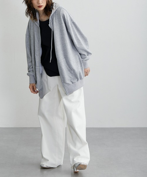 Soiunique（スワユニーク）の「ガーゼ裏毛　オーバーサイズＺＩＰパーカー［Soiunique］（パーカー・レディース・杢グレー/ブラック/ネイビー・L-XL/S-M）」の15枚目の写真