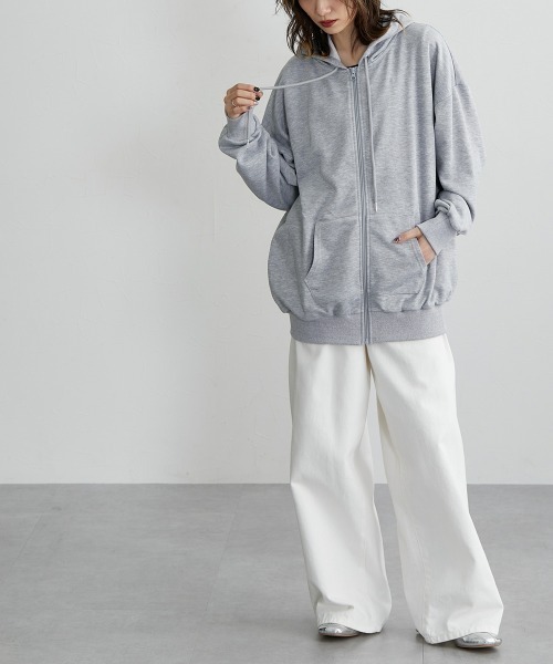 Soiunique（スワユニーク）の「ガーゼ裏毛　オーバーサイズＺＩＰパーカー［Soiunique］（パーカー・レディース・杢グレー/ブラック/ネイビー・L-XL/S-M）」の20枚目の写真