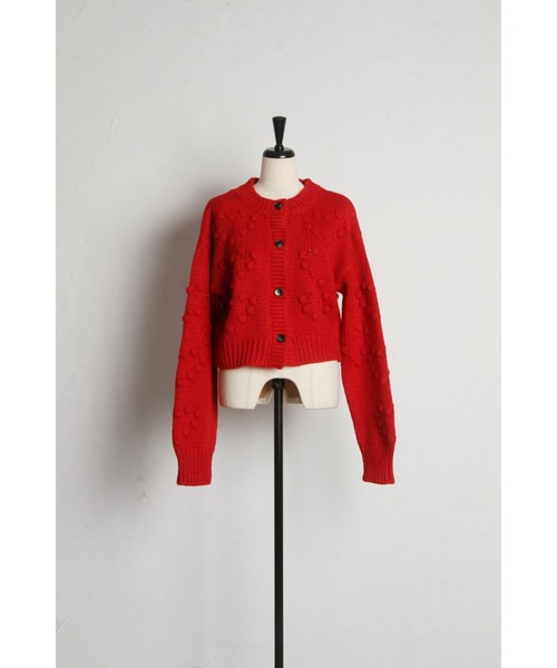 &. NOSTALGIA（アンドドットノスタルジア）の「【ZOZO限定】ハート型ポコポコ編みショートカーディガン（カーディガン/ボレロ・レディース・ブラック/アイボリー/グレー/レッド・M）」の5枚目の写真