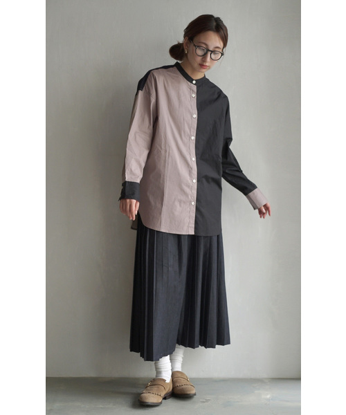 e-zakkamania stores(イーザッカマニアストアーズ)の「バイカラー ブロードシャツ(シャツ/ブラウス・レディース・グレー系/グリーン系・フリー)」の3枚目の写真