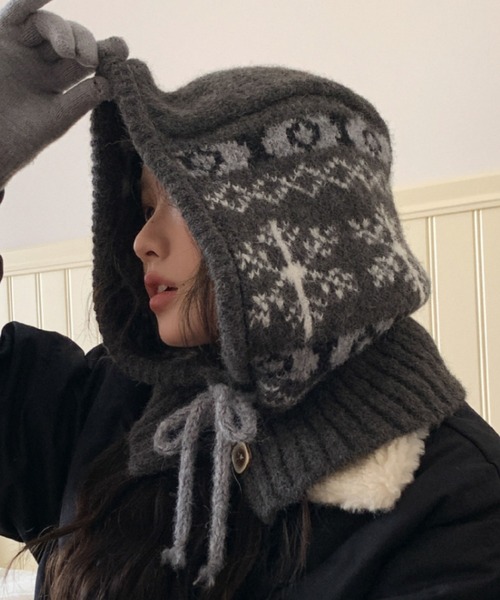 美品✨アラヌイ　バラクラバ　ボアニットキャップ　ユニセックス　free Vipoa（ヴィポア）の「スノーフレーク バラクラバニットキャップ