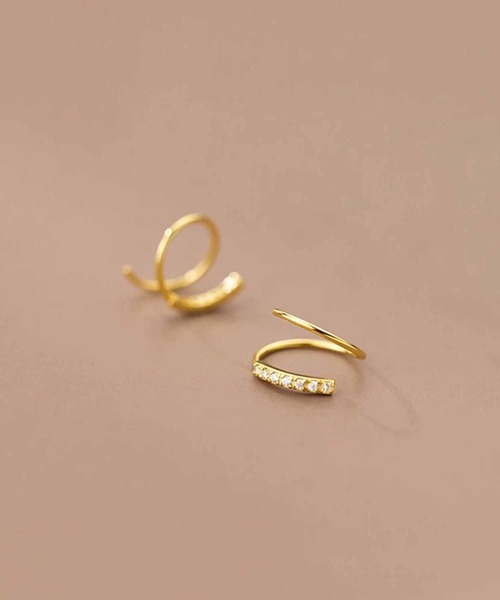 K14 ピアス【刻印あり】フープ型両耳ピアス K14 フープ ピアス デザイン カット シンプル ホワイトゴールド