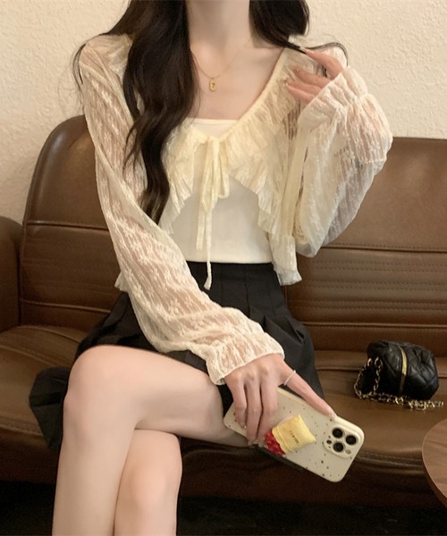 SpRay（スプレイ）の「レース付きフリルボレロ（シャツ/ブラウス・レディース・ホワイト/アイボリー/ブラック・FREE）」の2枚目の写真