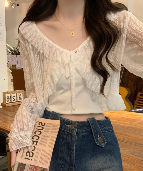 SpRay（スプレイ）の「レース付きフリルボレロ（シャツ/ブラウス・レディース・ホワイト/アイボリー/ブラック・FREE）」の5枚目の写真