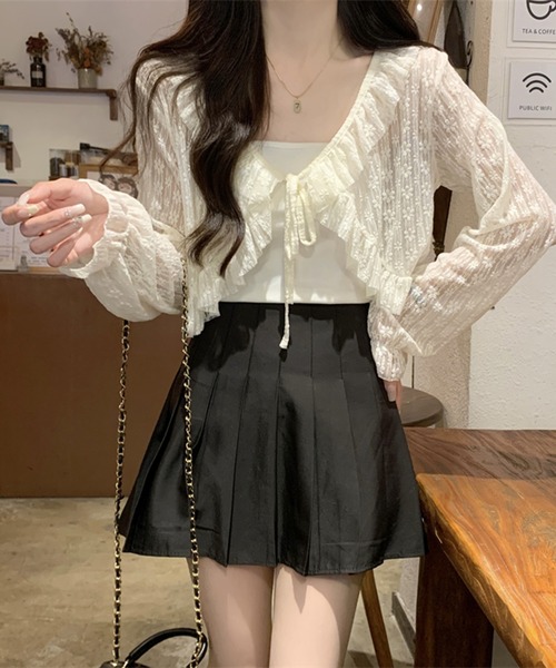 SpRay（スプレイ）の「レース付きフリルボレロ（シャツ/ブラウス・レディース・ホワイト/アイボリー/ブラック・FREE）」の8枚目の写真