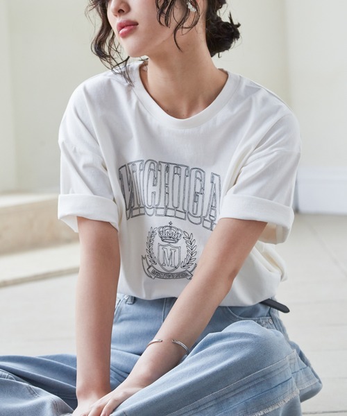 RANAN(ラナン)の「【選べるロゴ】綿100%オーバーサイズTシャツ(ワンポイント刺繍/カレッジロゴ )(Tシャツ/カットソー・レディース・グレー系2/ホワイト系1/ホワイト系2/ベージュ系1/ベージュ系2/グレー系1・LL/L/M)」の10枚目の写真