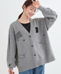 Cutie Blonde | 【S-LL/体型カバー】刺繍アソート Vネック ゆるニットカーディガン(カーディガン/ボレロ)