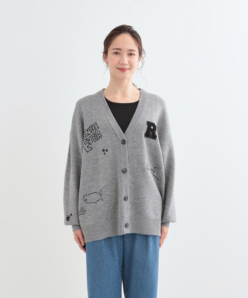 Cutie Blonde（キューティーブロンド）の「【S-LL/体型カバー】刺繍アソート Vネック ゆるニットカーディガン（カーディガン/ボレロ・レディース・グレー系/ネイビー系1・04/03/02/01）」の10枚目の写真