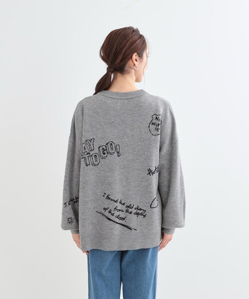 Cutie Blonde（キューティーブロンド）の「【S-LL/体型カバー】刺繍アソート Vネック ゆるニットカーディガン（カーディガン/ボレロ・レディース・グレー系/ネイビー系1・04/03/02/01）」の8枚目の写真