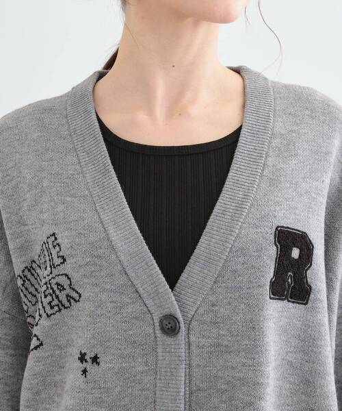 Cutie Blonde（キューティーブロンド）の「【S-LL/体型カバー】刺繍アソート Vネック ゆるニットカーディガン（カーディガン/ボレロ・レディース・グレー系/ネイビー系1・04/03/02/01）」の7枚目の写真